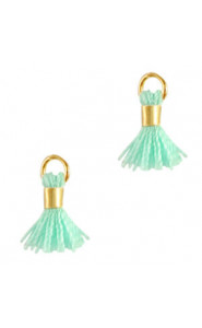 Ibiza style mini Tassel 0.7cm Gold-Caribbean blue